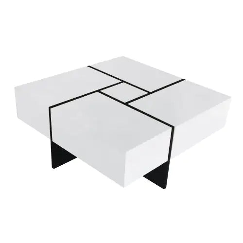 Elegant Square Coffee Table with Quadruple Storage