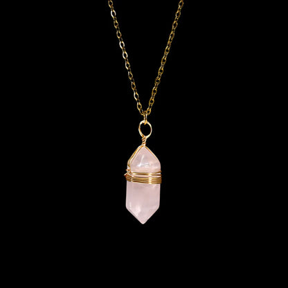 Crystal Hexagon Wire Wrap Gold Necklaces
