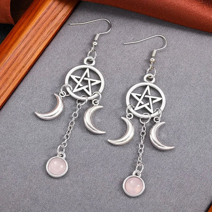 Pentacle Moon Crystal Earrings