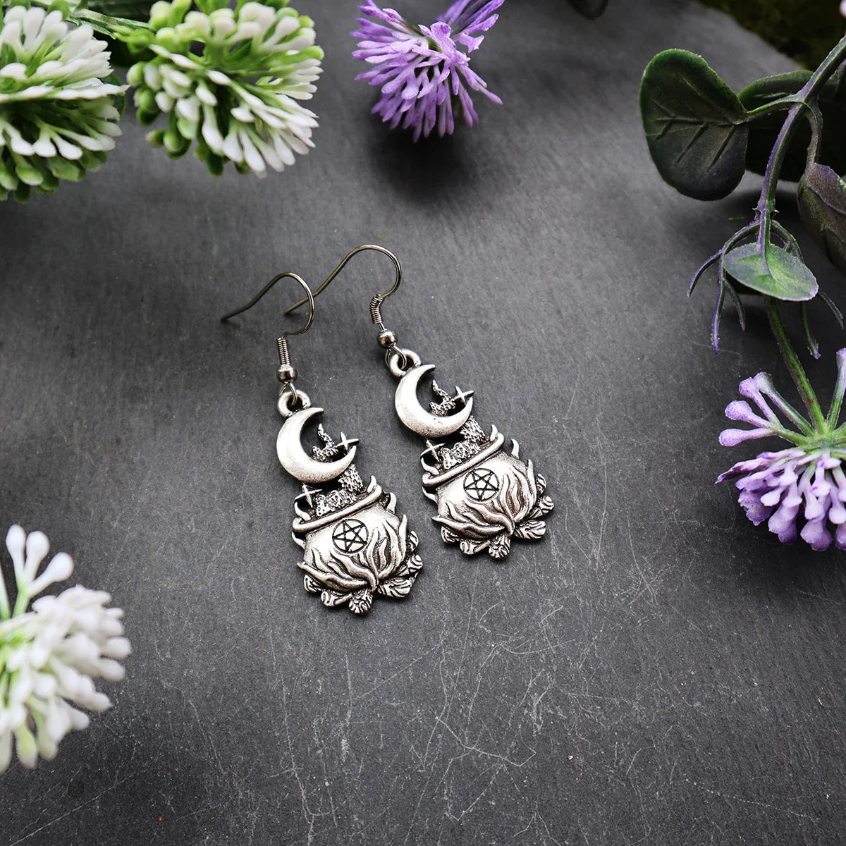 Cauldron Moon Pentacle Earrings