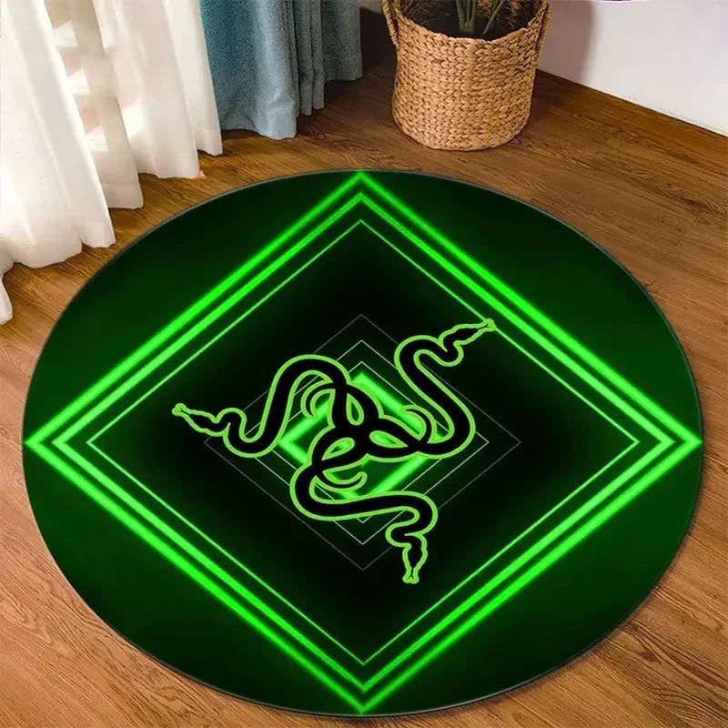 Razer Round Rugs Carpet Game Rome Gamer Gift Door Floor Mat Playroom Upholstery Living Room Bedroom Fashion Gaming Rug Decor
