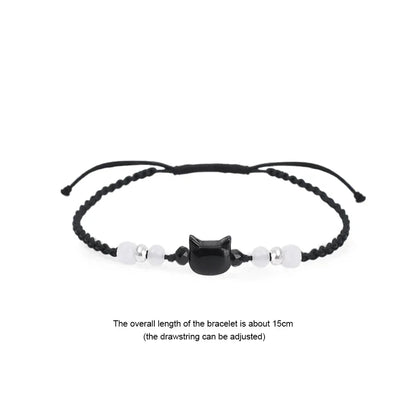 Moonstone Obsidian Cat Charm Bracelets