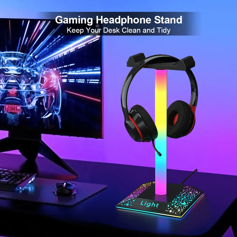 USB LED Lights Gaming Headset Stand RGBIC Lights Gaming Headset Stand Decoration Gaming For Gaming Room Accessories New