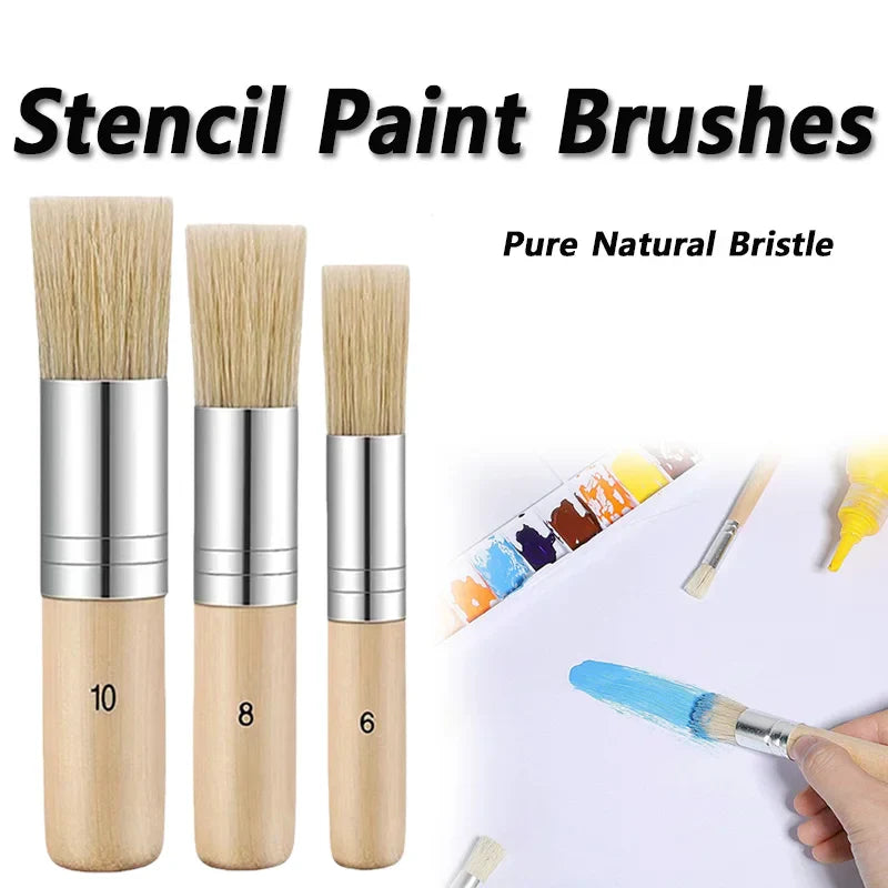 Stencil Paint Brushes Set, Bristle Hair Wooden Handle Perfect ForDIY Crafts Watercolor, Oil, and Acrylic Painting  Art Supplies