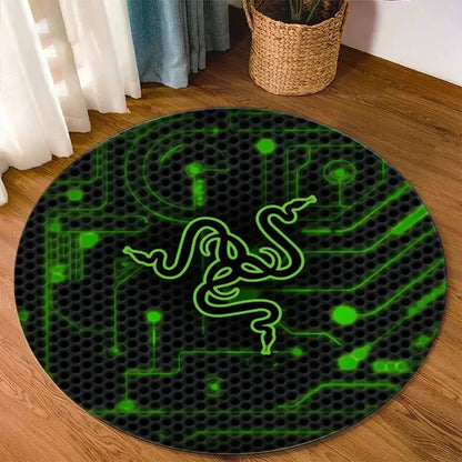 Razer Round Rugs Carpet Game Rome Gamer Gift Door Floor Mat Playroom Upholstery Living Room Bedroom Fashion Gaming Rug Decor