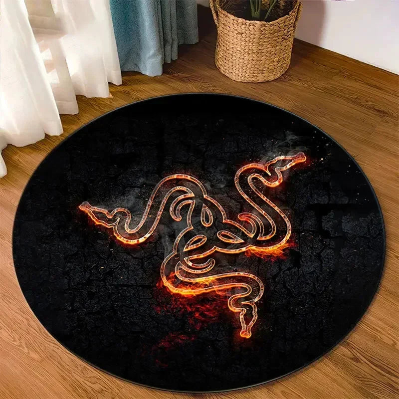 Razer Round Rugs Carpet Game Rome Gamer Gift Door Floor Mat Playroom Upholstery Living Room Bedroom Fashion Gaming Rug Decor