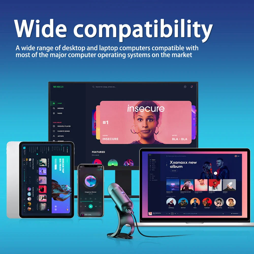 USB Gaming PC Microphone for Streaming Podcasts Desktop Wired Microphone Game Conference Recording Noise Cancelling Microphone