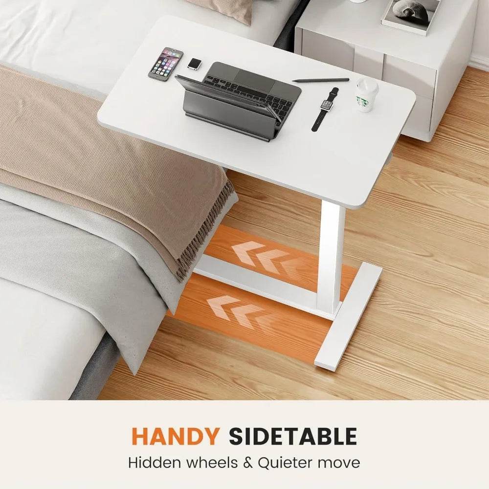 Adjustable Overbed Bedside Table with Wheels for Home Use