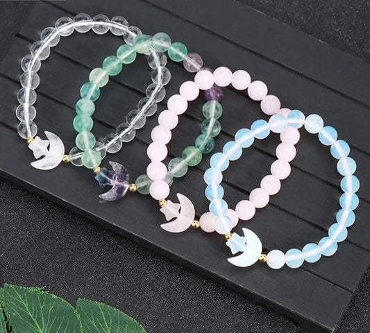 Crescent Moon Stone Bead Bracelets