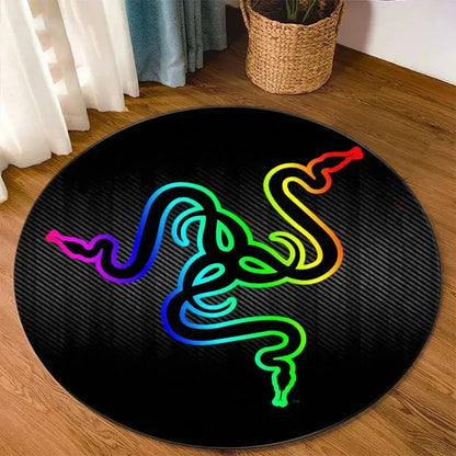 Razer Round Rugs Carpet Game Rome Gamer Gift Door Floor Mat Playroom Upholstery Living Room Bedroom Fashion Gaming Rug Decor