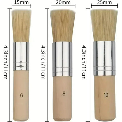 Stencil Paint Brushes Set, Bristle Hair Wooden Handle Perfect ForDIY Crafts Watercolor, Oil, and Acrylic Painting  Art Supplies