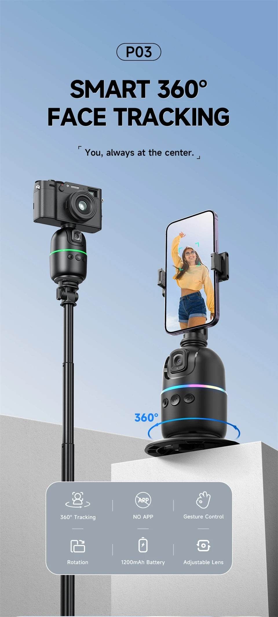 FANGTUOSI AI Smart Gimbal 360° Face Tracking Stabilizer