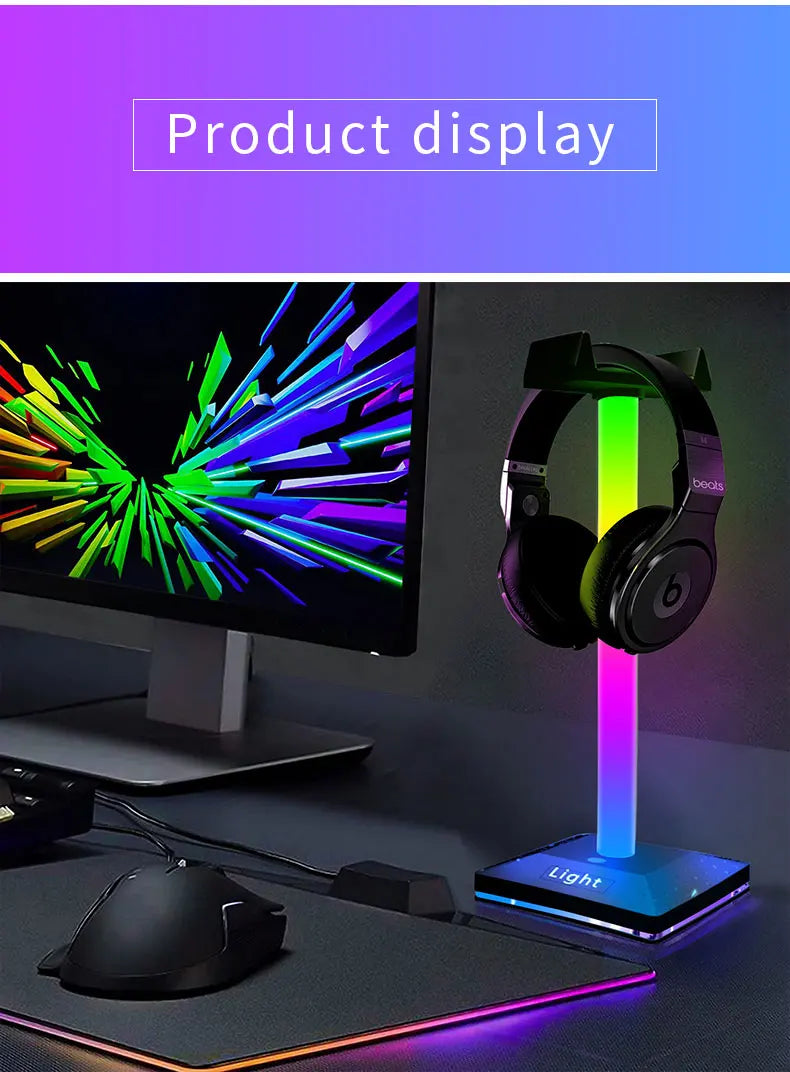 USB LED Lights Gaming Headset Stand RGBIC Lights Gaming Headset Stand Decoration Gaming For Gaming Room Accessories New