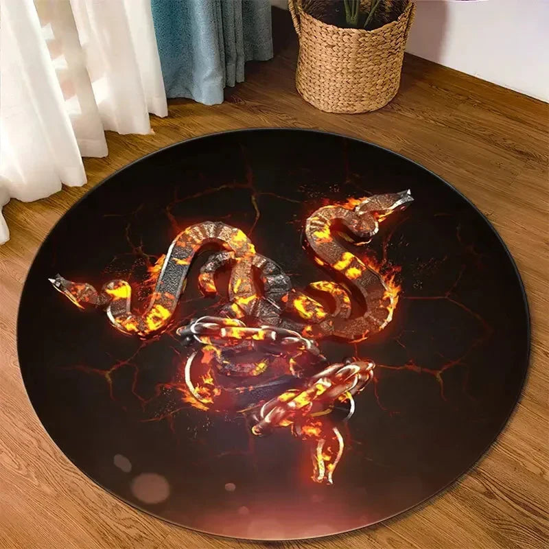 Razer Round Rugs Carpet Game Rome Gamer Gift Door Floor Mat Playroom Upholstery Living Room Bedroom Fashion Gaming Rug Decor