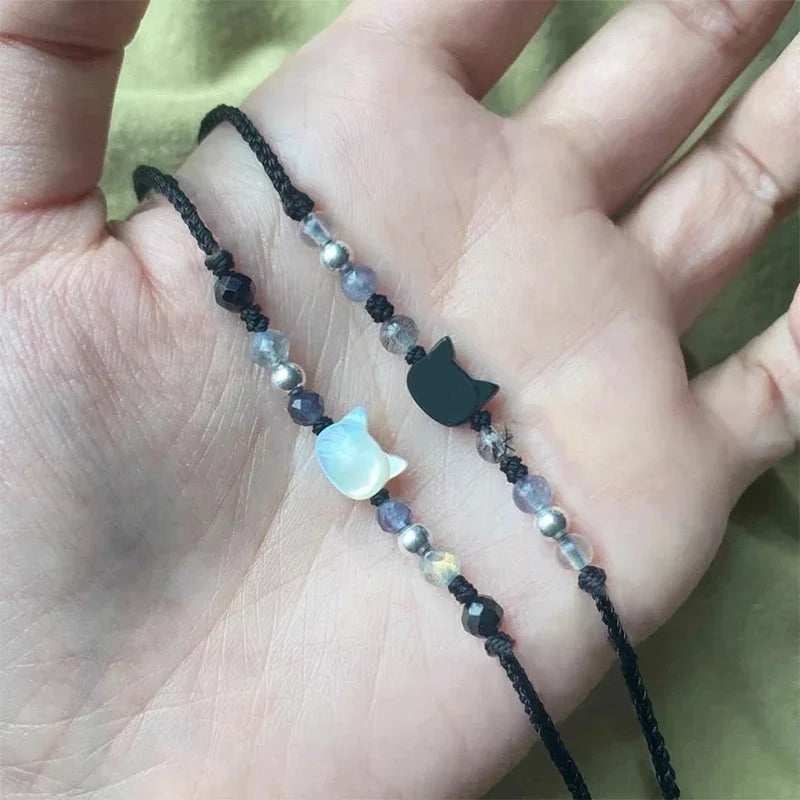 Moonstone Obsidian Cat Charm Bracelets