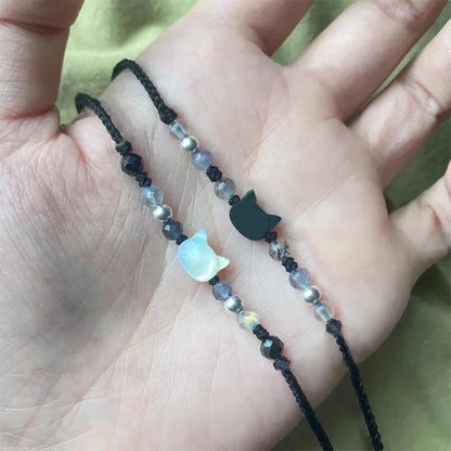 Moonstone Obsidian Cat Charm Bracelets