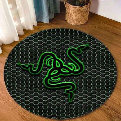 Razer Round Rugs Carpet Game Rome Gamer Gift Door Floor Mat Playroom Upholstery Living Room Bedroom Fashion Gaming Rug Decor
