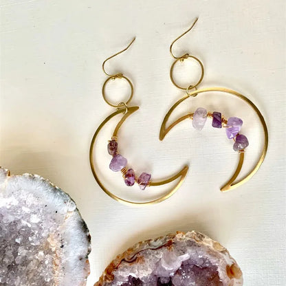 Crescent Moon Crystal Gold Earrings