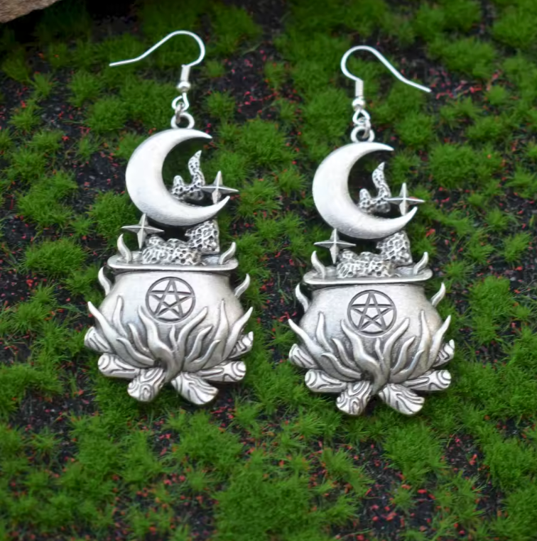 Cauldron Moon Pentacle Earrings