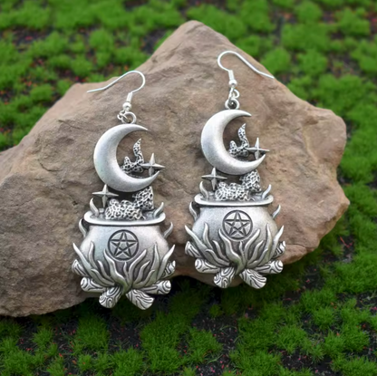 Cauldron Moon Pentacle Earrings