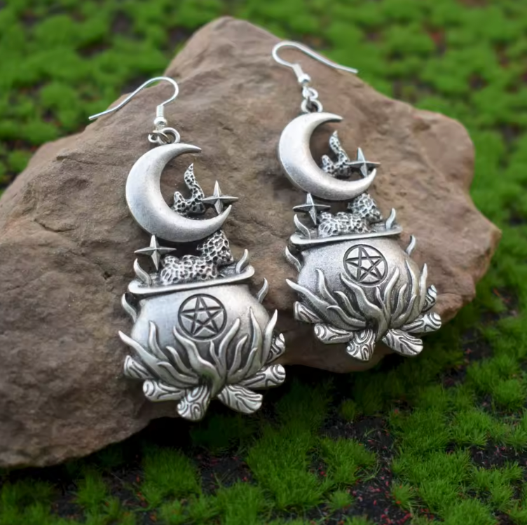 Cauldron Moon Pentacle Earrings