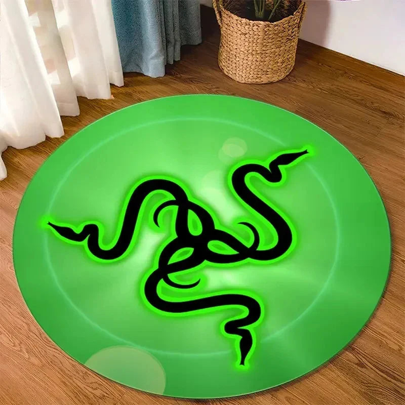 Razer Round Rugs Carpet Game Rome Gamer Gift Door Floor Mat Playroom Upholstery Living Room Bedroom Fashion Gaming Rug Decor