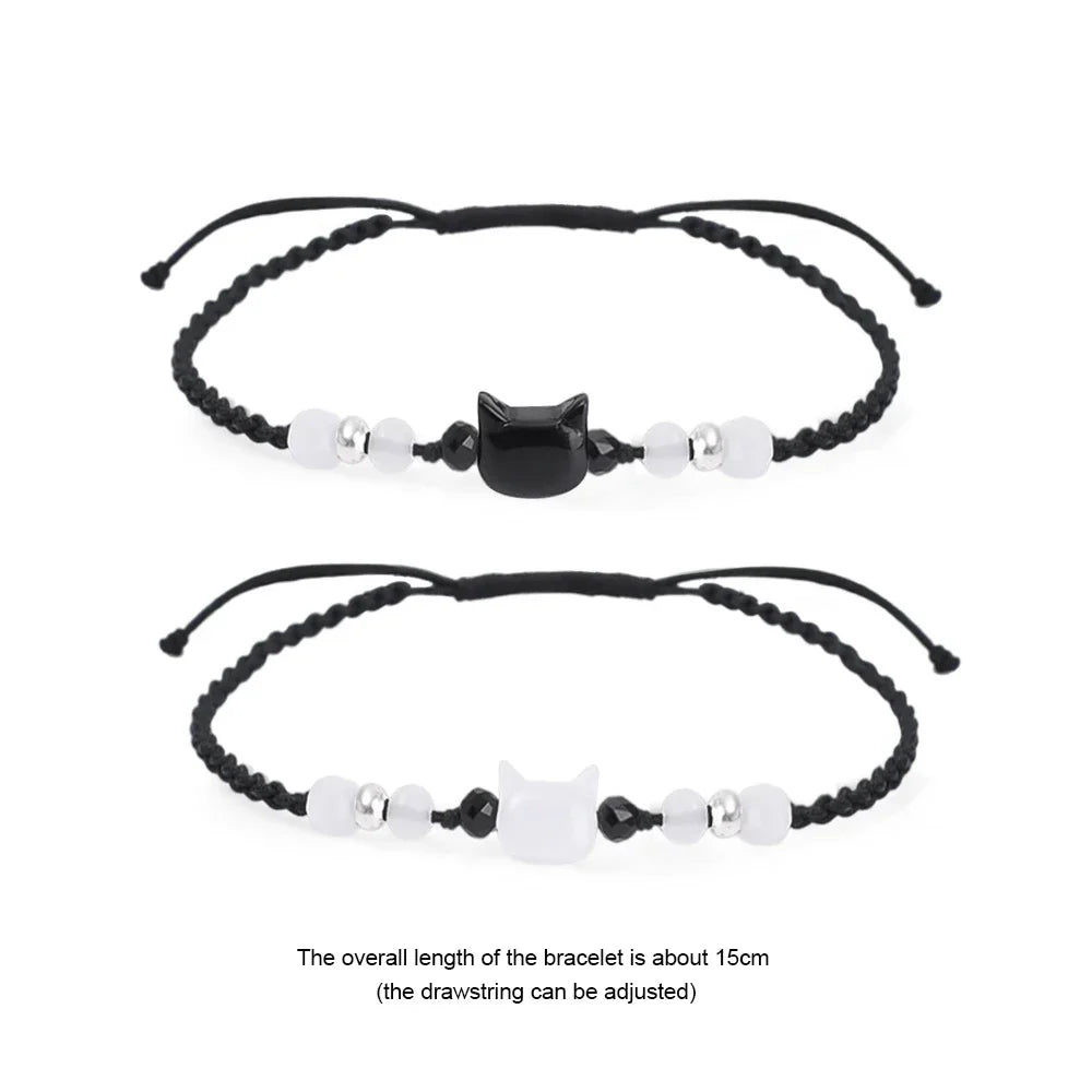 Moonstone Obsidian Cat Charm Bracelets