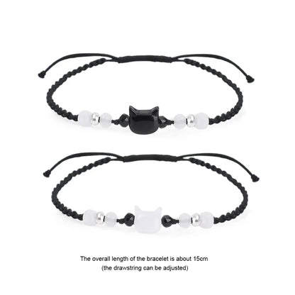 Moonstone Obsidian Cat Charm Bracelets