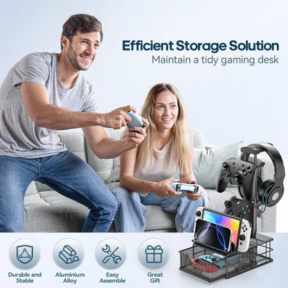 Headphone Stand with Drawer Headset & Controller Holder for Desk Earphone Stand Organizer Universal Gaming PC Accessories Storag