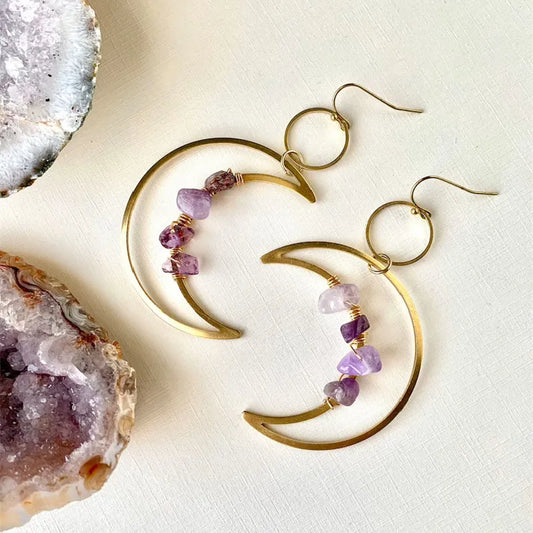 Crescent Moon Crystal Gold Earrings