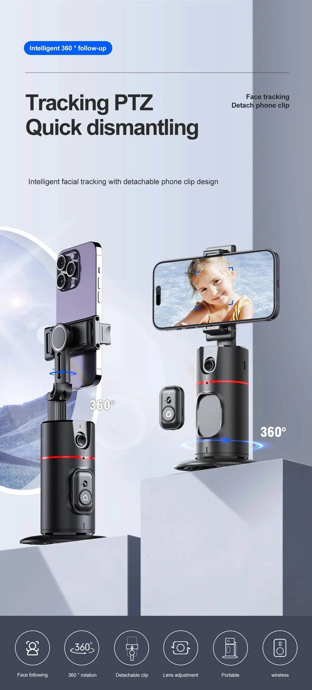 Selfieshow P02 Gimbal 360 Rotation AI Tracking Stabilizer
