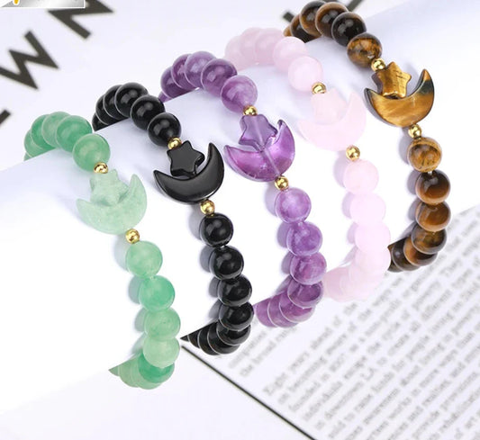 Crescent Moon Stone Bead Bracelets