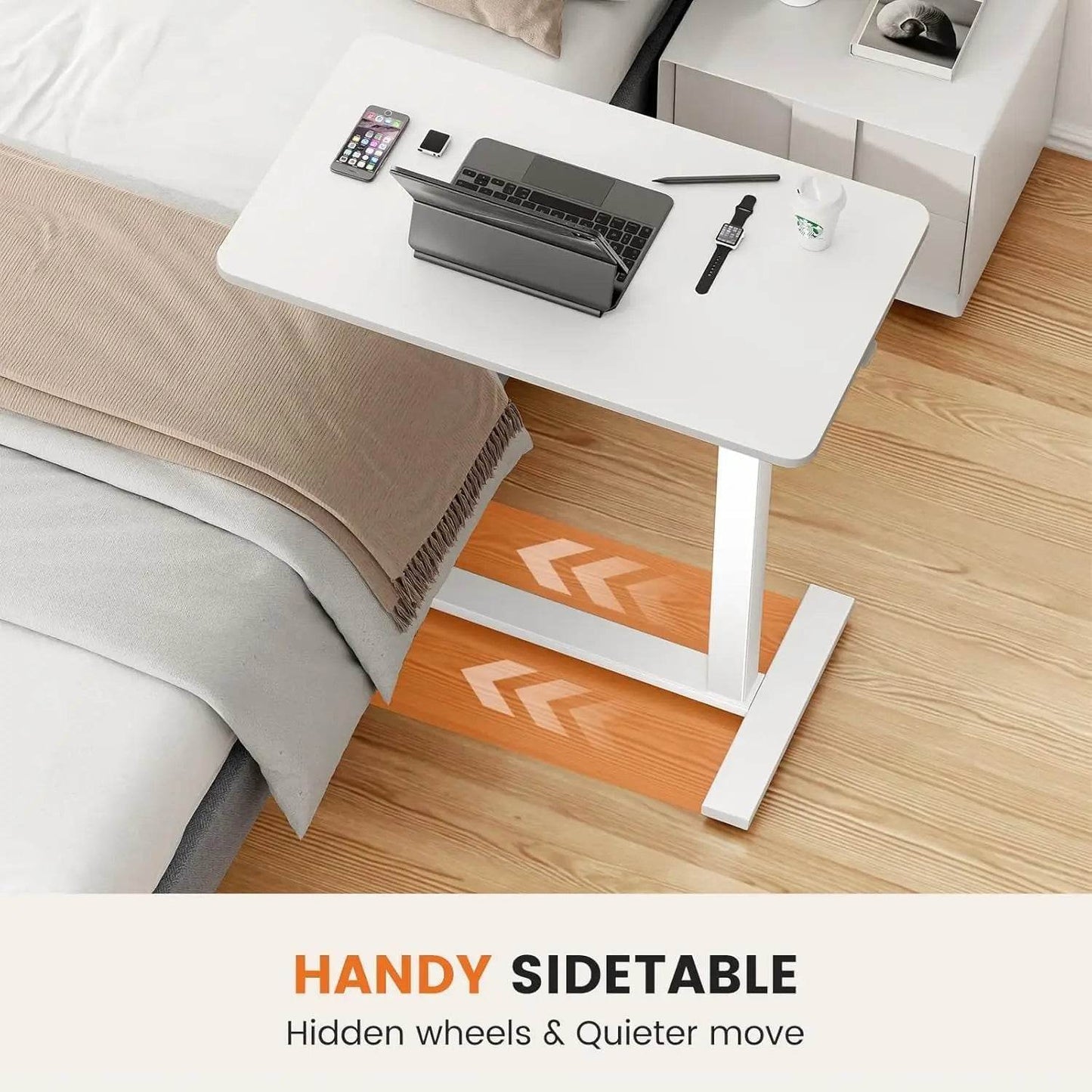 Adjustable Overbed Bedside Table with Wheels for Home Use