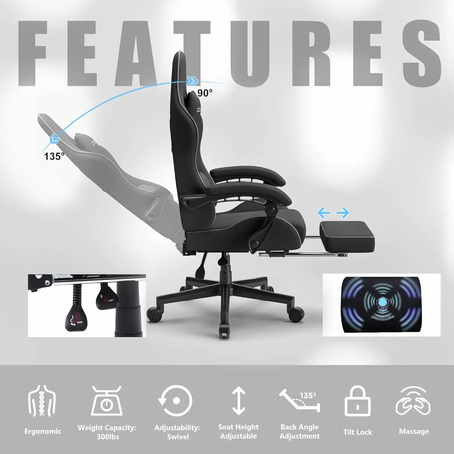 Ergonomic Dowinx Gaming Chair with Footrest