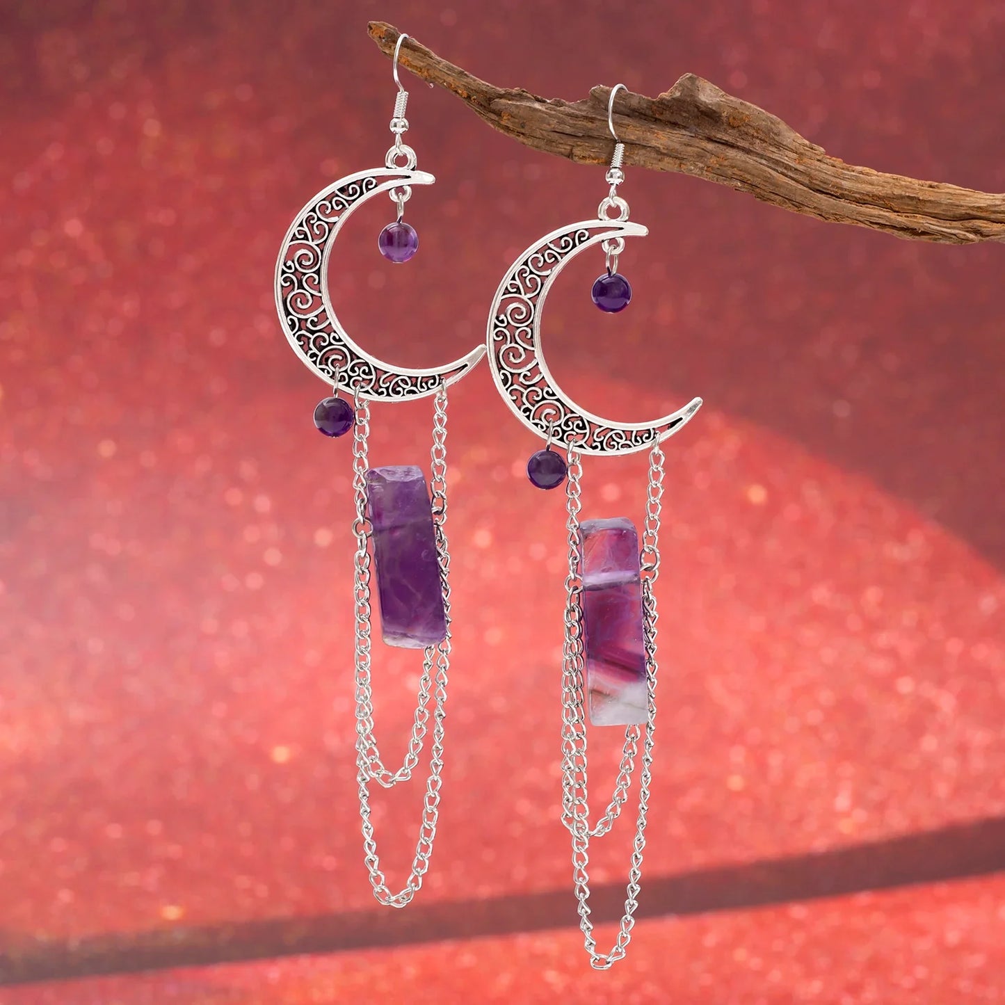 Amethyst Crescent Moon Earrings