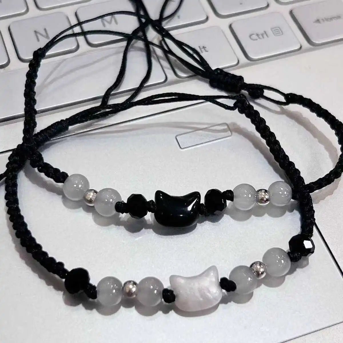 Moonstone Obsidian Cat Charm Bracelets