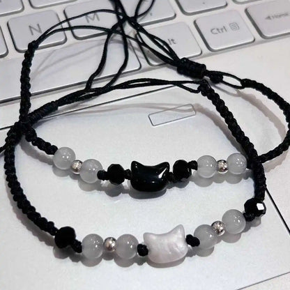 Moonstone Obsidian Cat Charm Bracelets