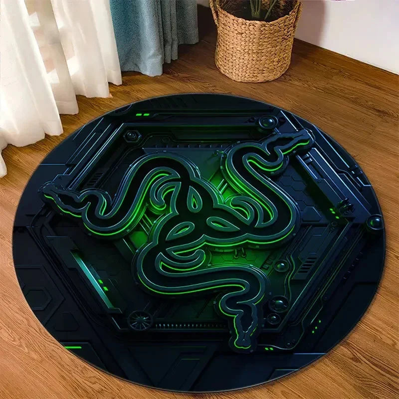 Razer Round Rugs Carpet Game Rome Gamer Gift Door Floor Mat Playroom Upholstery Living Room Bedroom Fashion Gaming Rug Decor