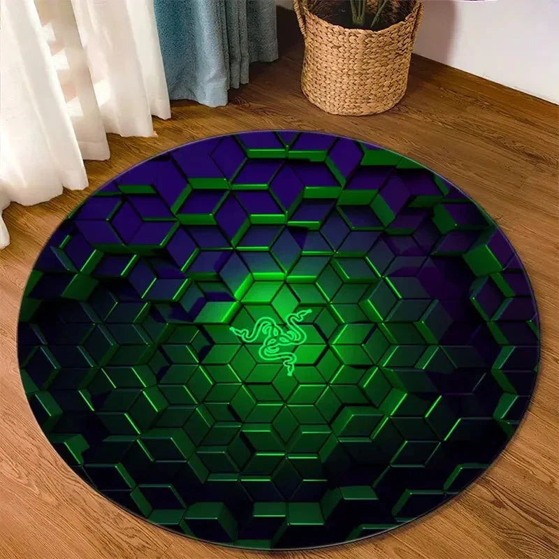Razer Round Rugs Carpet Game Rome Gamer Gift Door Floor Mat Playroom Upholstery Living Room Bedroom Fashion Gaming Rug Decor