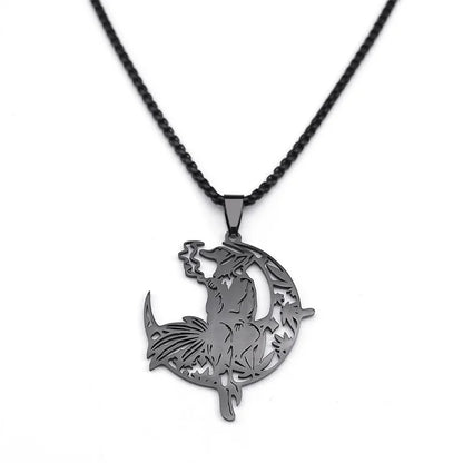 Smoking Witch Broom Moon Necklace
