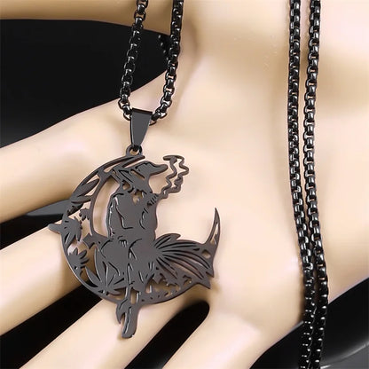 Smoking Witch Broom Moon Necklace