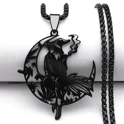 Smoking Witch Broom Moon Necklace