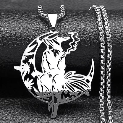 Smoking Witch Broom Moon Necklace