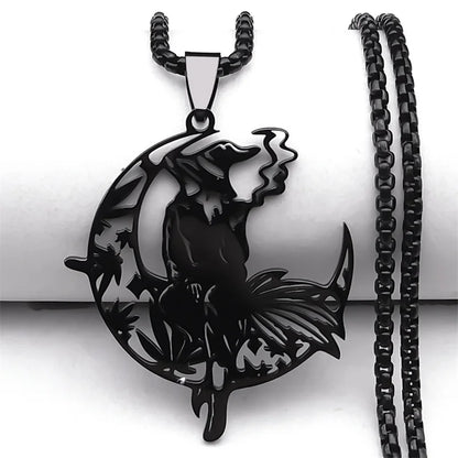 Smoking Witch Broom Moon Necklace