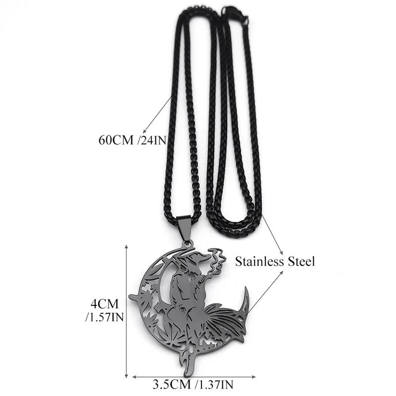 Smoking Witch Broom Moon Necklace