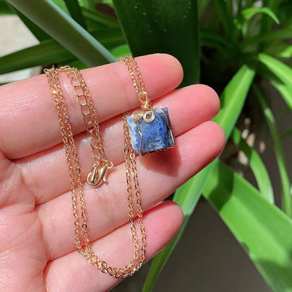 Raw Crystal Wire Wrap Gold Necklaces