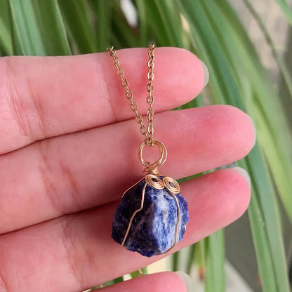 Raw Crystal Wire Wrap Gold Necklaces