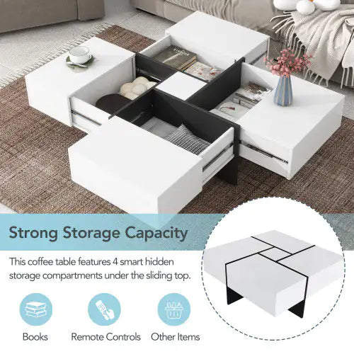 Elegant Square Coffee Table with Quadruple Storage