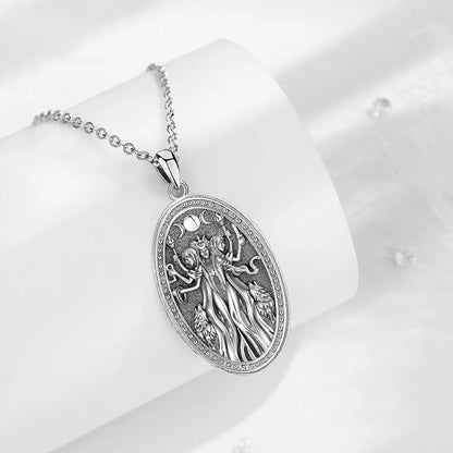Triple Moon Goddess Sterling Silver Necklace