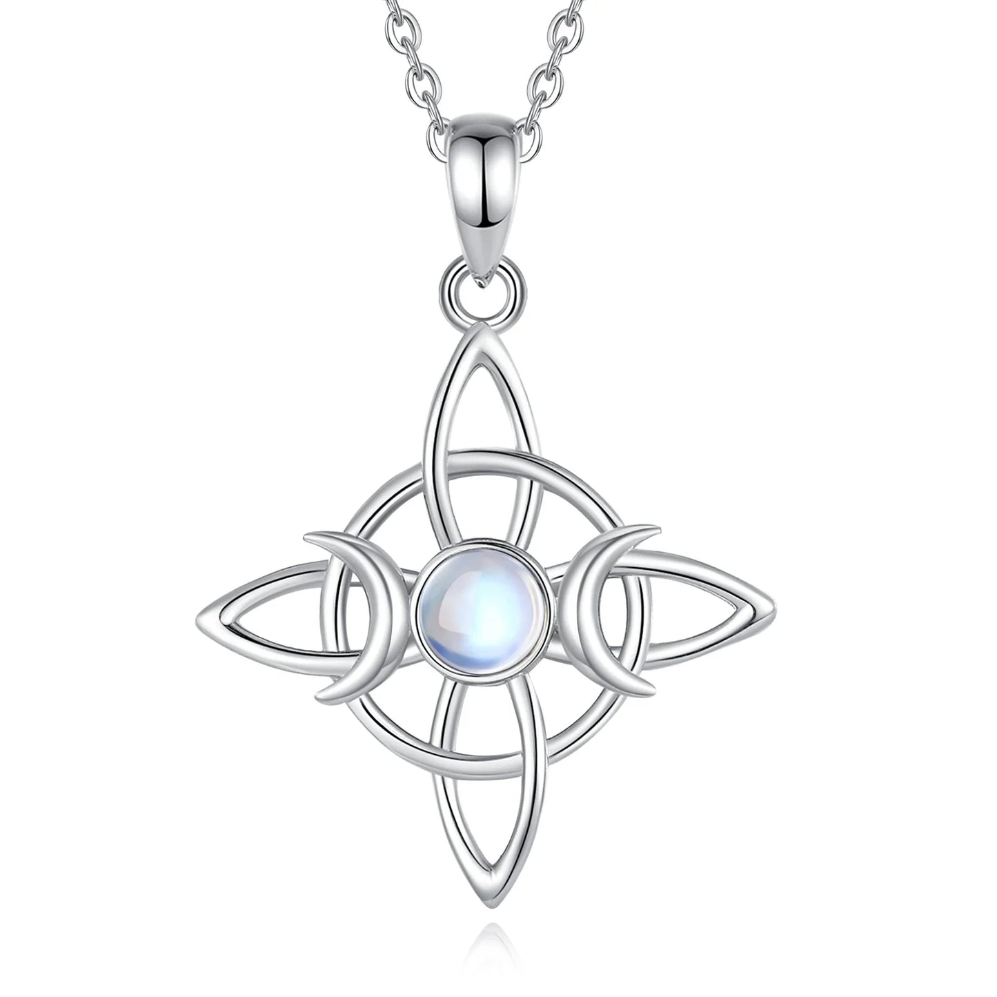 Moonstone Triple Moon Knot Sterling Silver Necklace